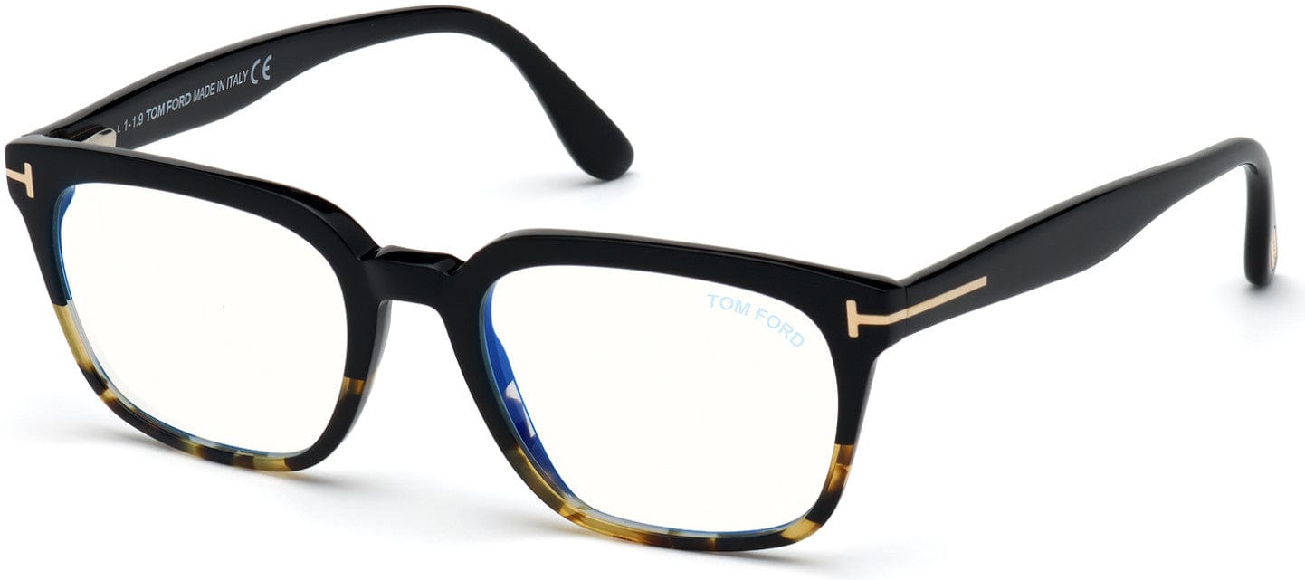 Tom Ford FT5626-B Square Eyeglasses 005-005 - Shiny Black Gradient Cut To Tortoise Havana/ Blue Block Lenses