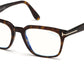 Tom Ford FT5626-B Square Eyeglasses 052-052 - Shiny Classic Dark Havana/ Blue Block Lenses