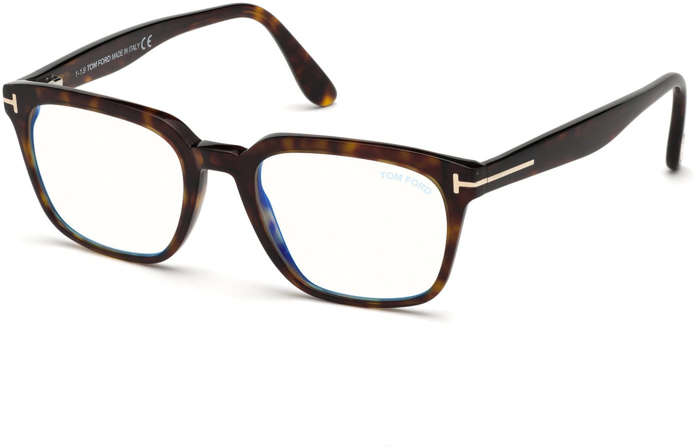 Tom Ford FT5626-B Square Eyeglasses 052-052 - Shiny Classic Dark Havana/ Blue Block Lenses