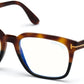 Tom Ford FT5626-B Square Eyeglasses 056-056 - Shiny Classic Havana Gradient  Cut To Black/ Blue Block Lenses