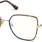 Tom Ford FT5630-B Geometric Eyeglasses 052-052 - Shiny Dark Havana, Shiny Rose Gold / Blue Block Lenses