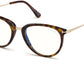 Tom Ford FT5640-B Round Eyeglasses 052-052 - Shiny Classic Dark Havana W. Rose Gold Temples/ Blue Block Lenses