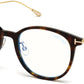 Tom Ford FT5644-D-B Round Eyeglasses 052-052 - Shiny Classic Dark Havana W. Tf Yellow Gold Temples/ Blue Block Lenses