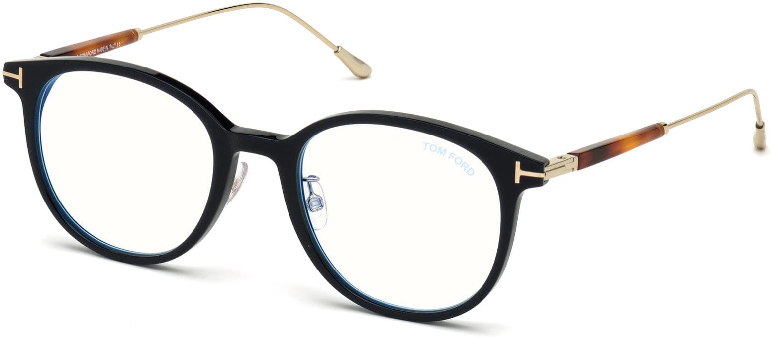 Tom Ford FT5644-D-B Round Eyeglasses 090-090 - Ultramarine Blue W. Cl. Havana & Palladiumtemples/ Blue Block Lenses
