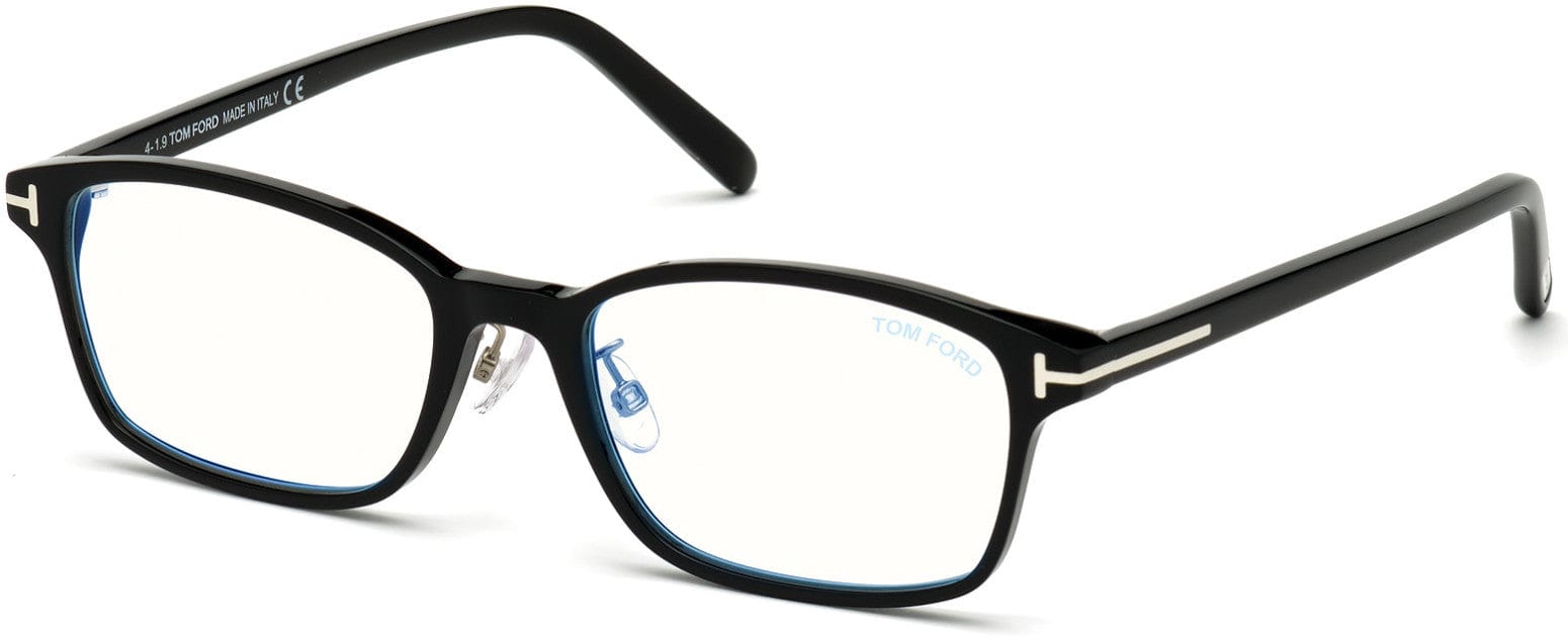 Tom Ford FT5647-D-B Rectangular Eyeglasses 001-001 - Shiny Black/ Blue Block Lenses