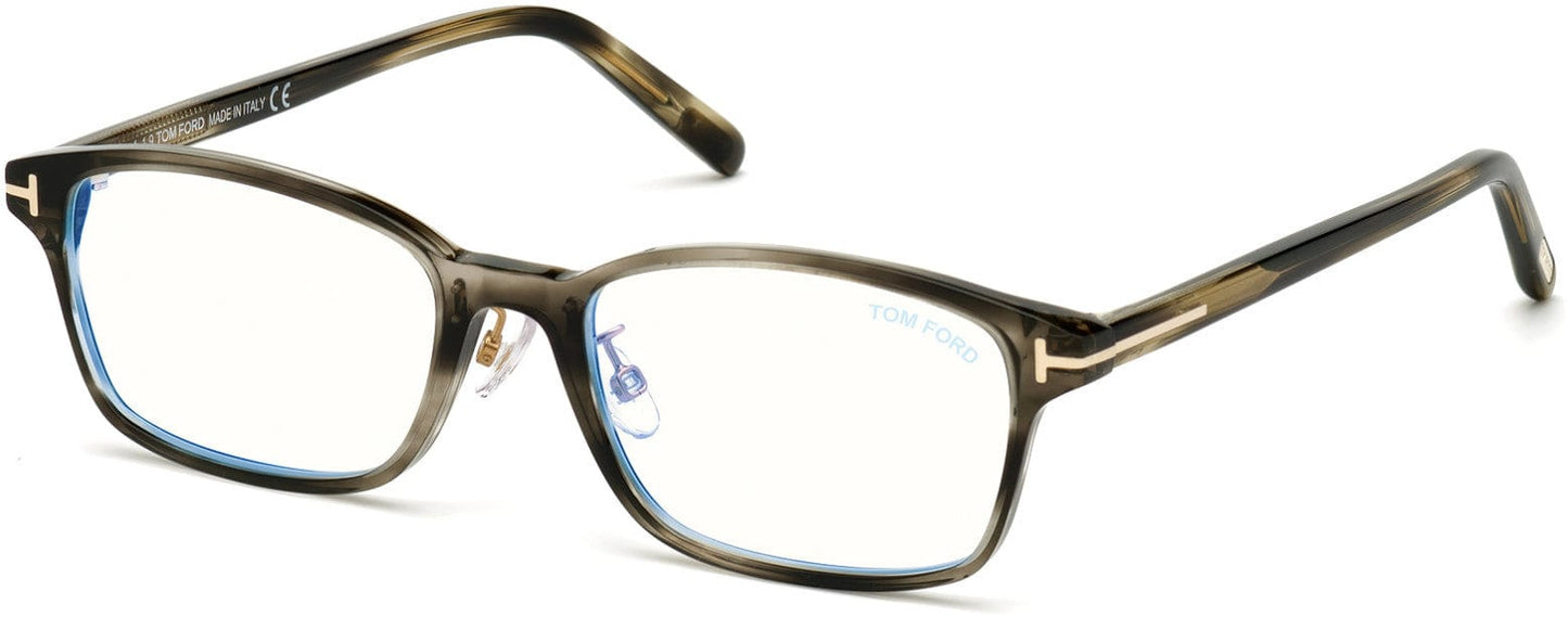 Tom Ford FT5647-D-B Rectangular Eyeglasses 005-005 - Shiny Striped Black Havana/ Blue Block Lenses
