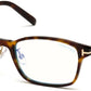 Tom Ford FT5647-D-B Rectangular Eyeglasses 052-052 - Shiny Classic Dark Havana/ Blue Block Lenses