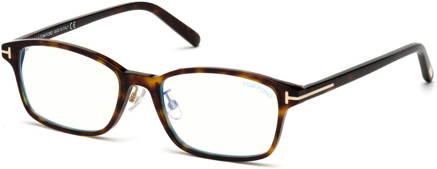 Tom Ford FT5647-D-B Rectangular Eyeglasses 052-052 - Shiny Classic Dark Havana/ Blue Block Lenses