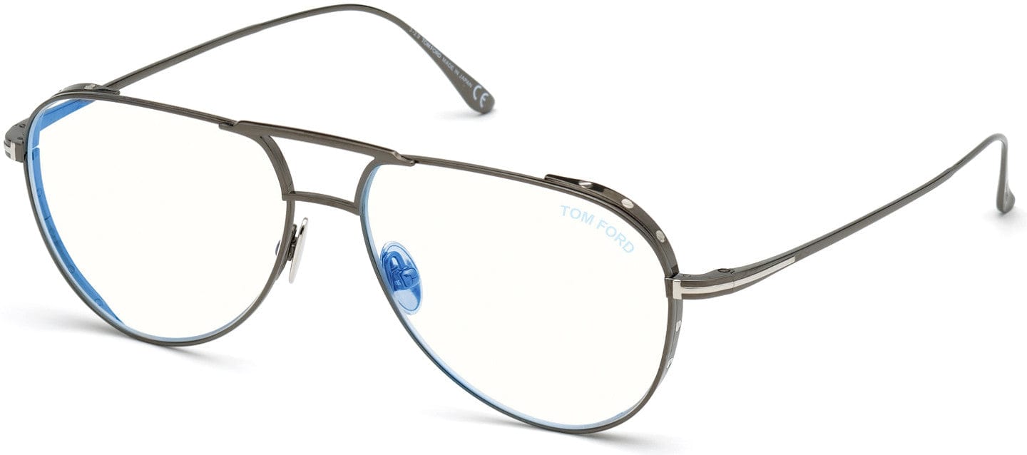 Tom Ford FT5658-B Pilot Eyeglasses 008-008 - Shiny Gunmetal/ Blue Block Lenses