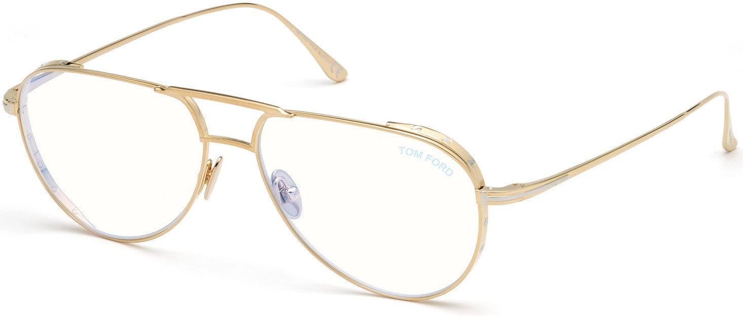 Tom Ford FT5658-B Pilot Eyeglasses 028-028 - Shiny Rose Gold/ Blue Block Lenses
