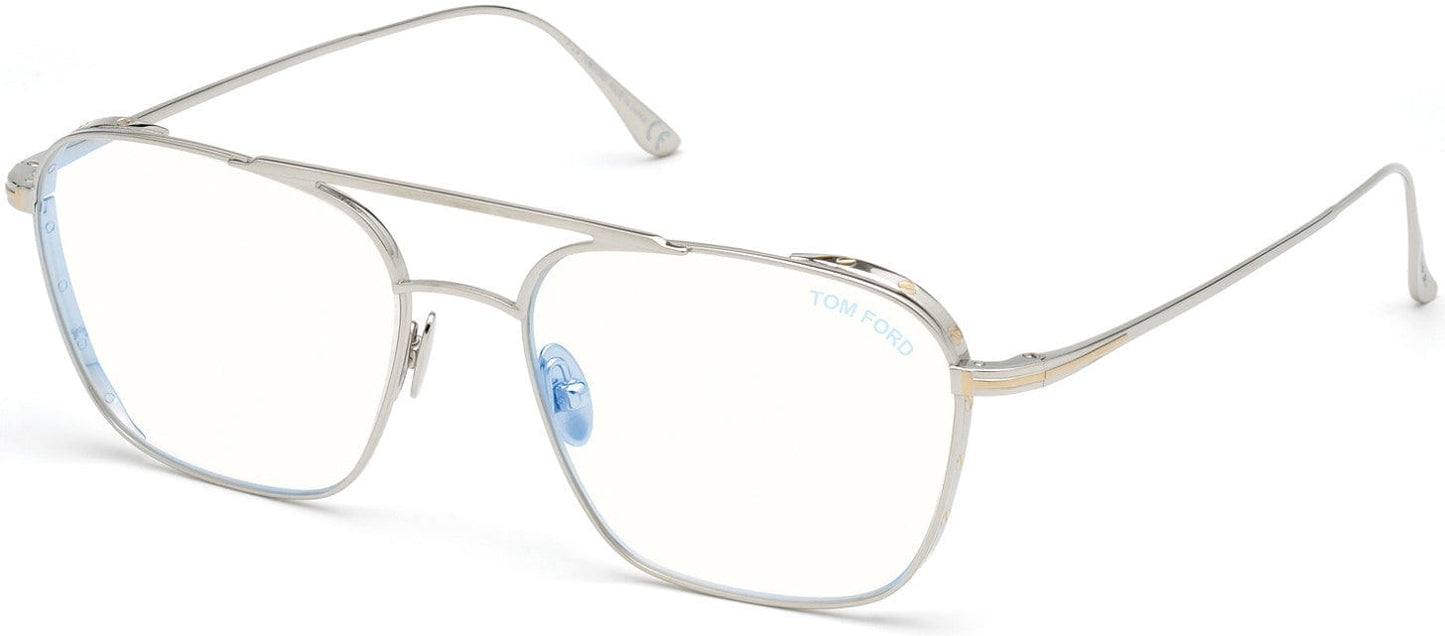 Tom Ford FT5659-B Navigator Eyeglasses 018-018 - Shiny Rhodium/ Blue Block Lenses