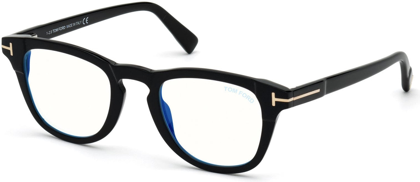 Tom Ford FT5660-B Round Eyeglasses 001-001 - Shiny Black/ Blue Block Lenses