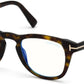 Tom Ford FT5660-B Round Eyeglasses 052-052 - Shiny Classic Dark Havana/ Blue Block Lenses