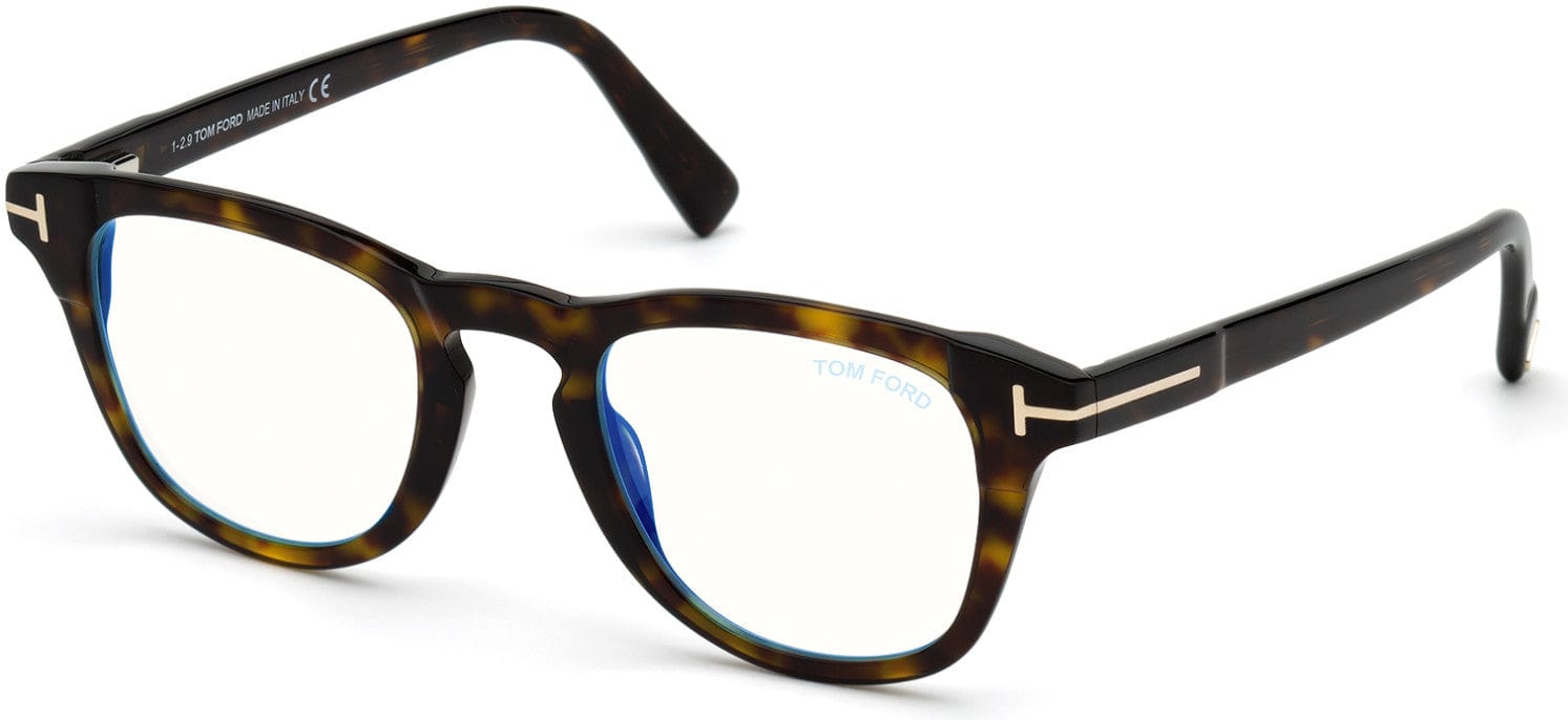 Tom Ford FT5660-B Round Eyeglasses 052-052 - Shiny Classic Dark Havana/ Blue Block Lenses
