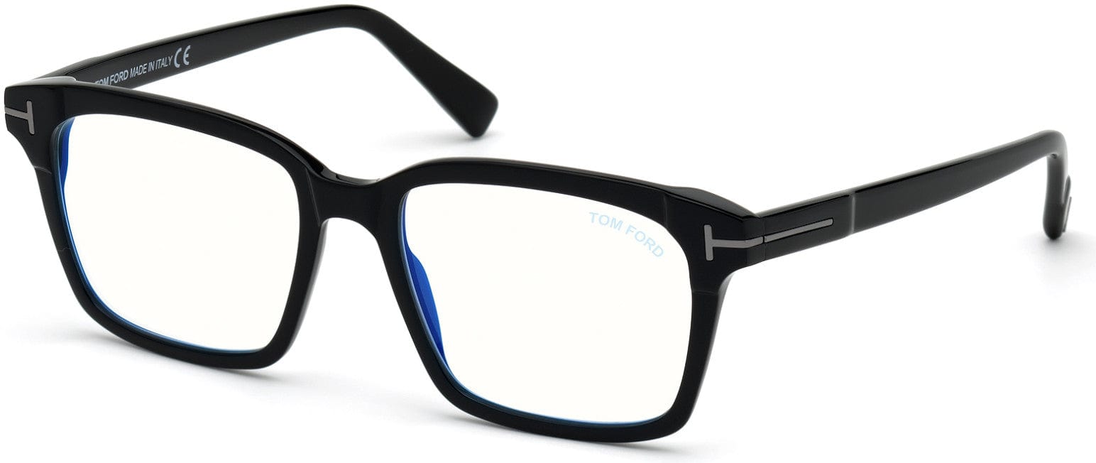 Tom Ford FT5661-B-N Square Eyeglasses 001-001 - Shiny Black, Gunmetal T/ Blue Block Lenses