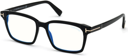 Tom Ford FT5661-B Square Eyeglasses 001-001 - Shiny Black/ Blue Block Lenses