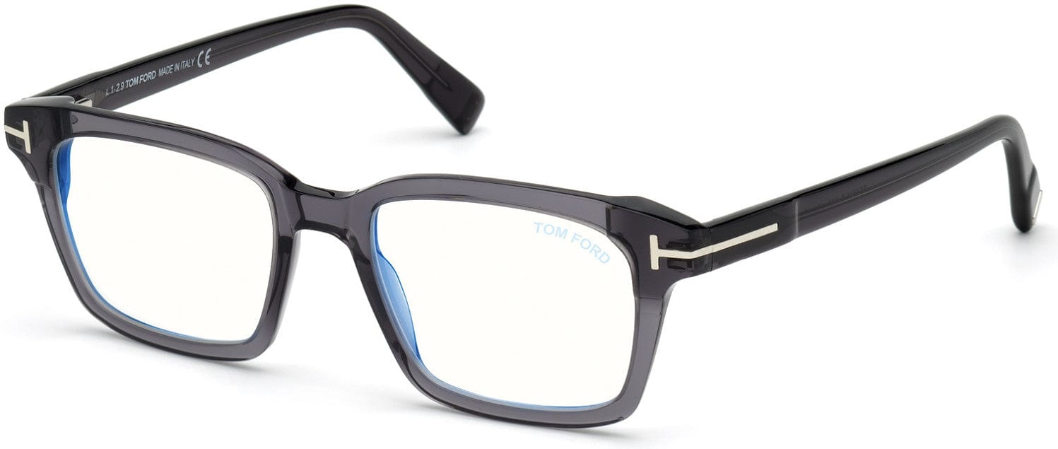 Tom Ford FT5661-B Square Eyeglasses 020-020 - Shiny Dark Grey/ Blue Block Lenses