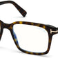 Tom Ford FT5661-B Square Eyeglasses 052-052 - Shiny Classic Dark Havana/ Blue Block Lenses