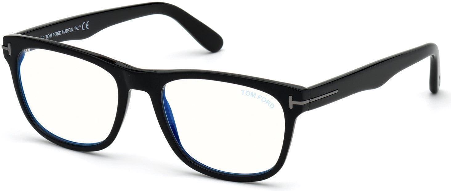 Tom Ford FT5662-B-N Square Eyeglasses 001-001 - Shiny Black, Gunmetal T/ Blue Block Lenses