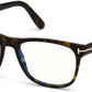 Tom Ford FT5662-B Square Eyeglasses 052-052 - Shiny Classic Dark Havana/ Blue Block Lenses
