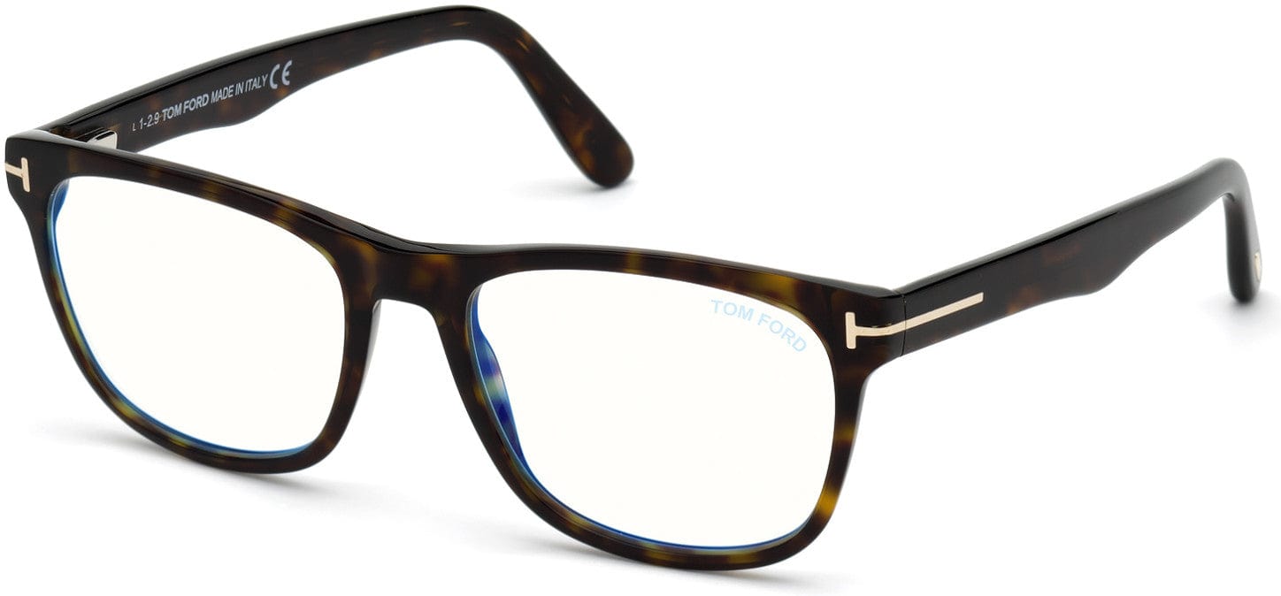 Tom Ford FT5662-B Square Eyeglasses 052-052 - Shiny Classic Dark Havana/ Blue Block Lenses