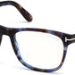 Tom Ford FT5662-B Square Eyeglasses 055-055 - Shiny Blue Havana/ Blue Block Lenses
