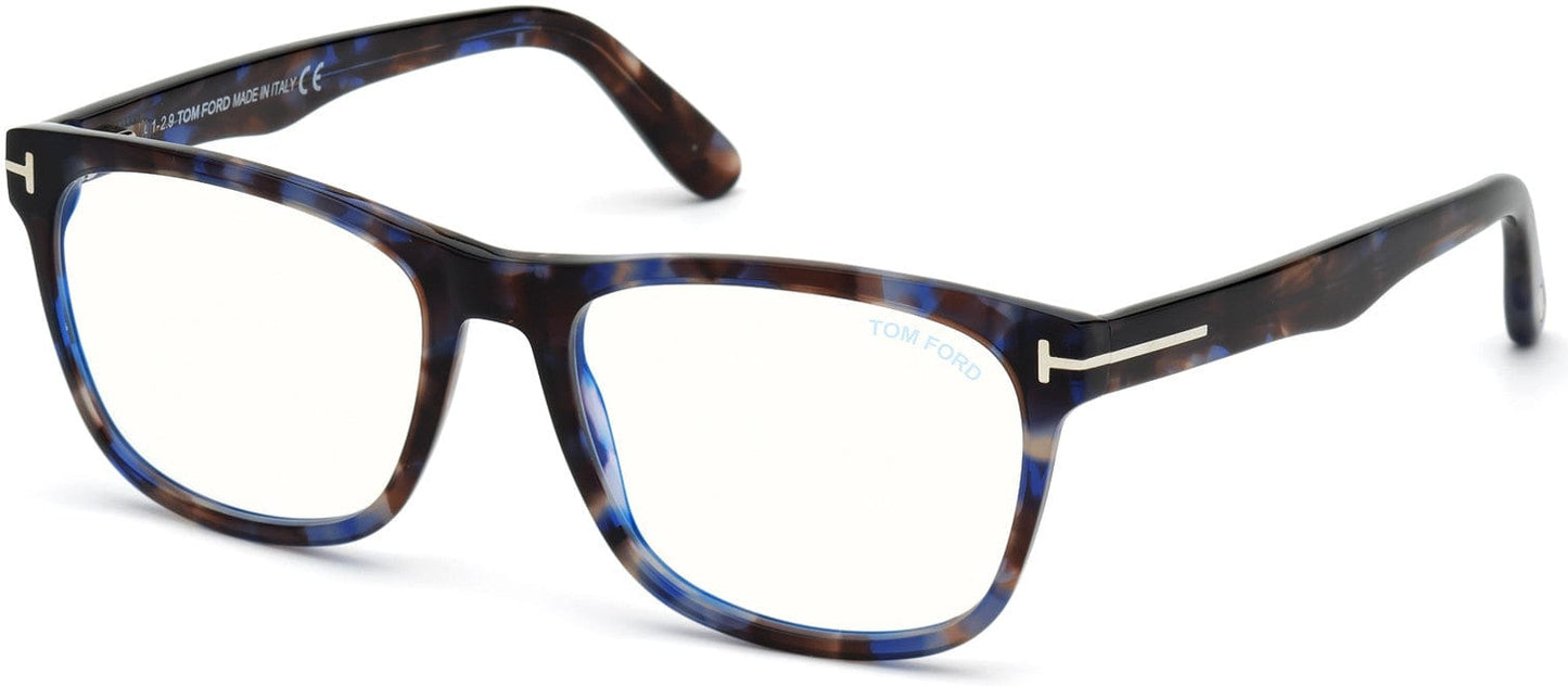 Tom Ford FT5662-B Square Eyeglasses 055-055 - Shiny Blue Havana/ Blue Block Lenses