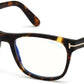 Tom Ford FT5662-B Square Eyeglasses 056-056 - Shiny Vintage Havana/ Blue Block Lenses