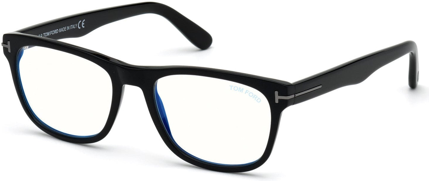 Tom Ford FT5662-F-B-N Square Eyeglasses 001-001 - Shiny Black, Gunmetal "t"/ Blue Block Lenses