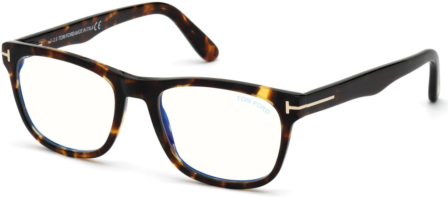 Tom Ford FT5662-F-B Square Eyeglasses 056-056 - Shiny Medium Havana/ Blue Block Lenses