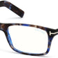 Tom Ford FT5663-B Rectangular Eyeglasses 056-056 - Shiny Blue Havana/ Blue Block Lenses