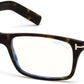 Tom Ford FT5663-F-B Rectangular Eyeglasses 052-052 - Shiny Classic Dark Havana/ Blue Block Lenses