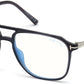 Tom Ford FT5665-B Navigator Eyeglasses 020-020 - Transp. Dark Grey Acetate Front, Rose Gold Temples/ Blue Block Lenses