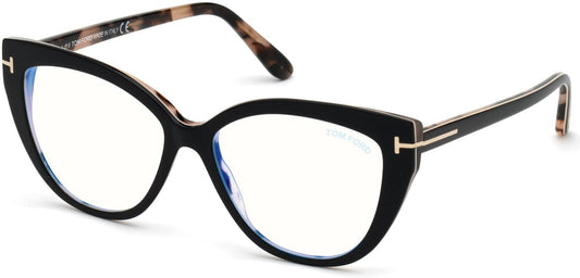 Tom Ford FT5673-B Square Eyeglasses 005-005 - Shiny Black, Nude, & Vintage Pink Havana/ Blue Block Lenses