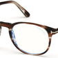 Tom Ford FT5680-B Round Eyeglasses 053-053 - Shiny Striped Brown Havana / Blue Block Lenses