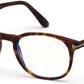 Tom Ford FT5680-B Round Eyeglasses 054-054 - Matte Red Havana / Blue Block Lenses