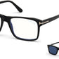 Tom Ford FT5682-B Square Eyeglasses 001-001 - Shiny Black/ Blue Block Lenses W. Blue Clip On Lenses