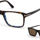 Tom Ford FT5682-B Square Eyeglasses 052-052 - Shiny Classic Dark Havana/ Blue Block Lenses W. Roviex Clip On Lenses