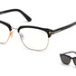 Tom Ford FT5683-B Browline Eyeglasses 001-001 - Shiny Black/ Blue Block Lenses W. Smoke Clip On Lenses