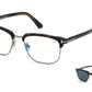 Tom Ford FT5683-B Browline Eyeglasses 052-052 - Shiny Classic Dark Havana/ Blue Block Lenses W. Dark Teal Clip On Lens