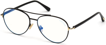 Tom Ford FT5684-B Pilot Eyeglasses 001-001 - Shiny Black, Black / Blue Block Lenses