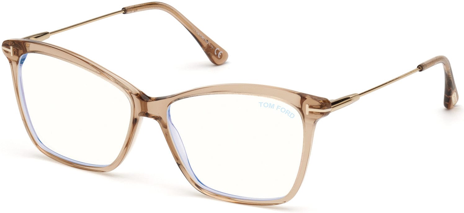 Tom Ford FT5687-B Square Eyeglasses 045-045 - Shiny Rose Champagne, Shiny Rose Gold / Blue Block Lenses
