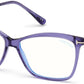 Tom Ford FT5687-B Square Eyeglasses 081-081 - Shiny Transparent Purple, Shiny Palladium / Blue Block Lenses