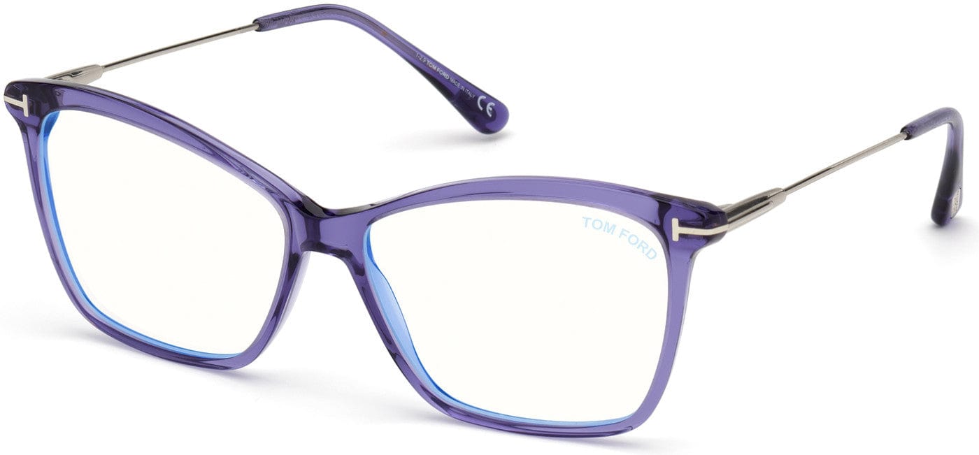 Tom Ford FT5687-B Square Eyeglasses 081-081 - Shiny Transparent Purple, Shiny Palladium / Blue Block Lenses