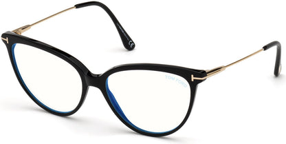 Tom Ford FT5688-B Round Eyeglasses 001-001 - Shiny Black, Shiny Rose Gold / Blue Block Lenses