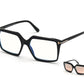Tom Ford FT5689-B Geometric Eyeglasses 001-001 - Black/ Blue Block Lenses, Black Clip W. Grad. Peach Fl. Silver Lenses