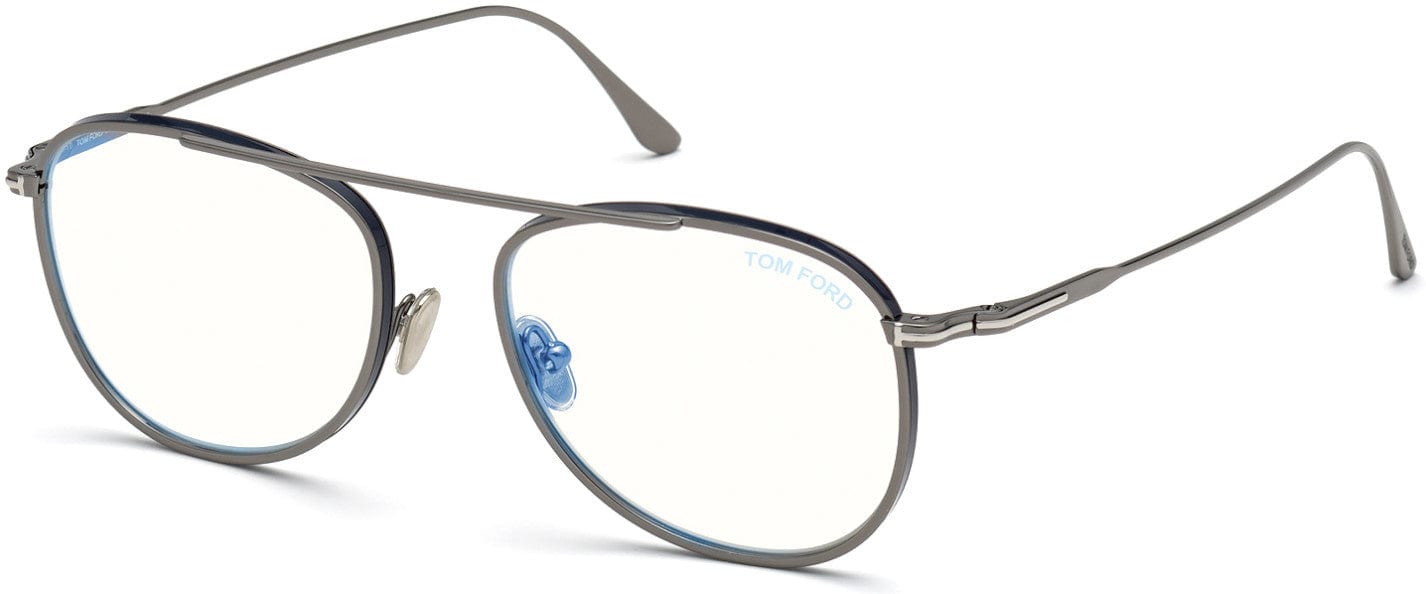 Tom Ford FT5691-B Pilot Eyeglasses 012-012 - Shiny Dark Ruthenium W. Blue / Blue Block Lenses