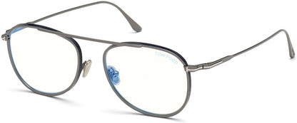 Tom Ford FT5691-B Pilot Eyeglasses 012-012 - Shiny Dark Ruthenium W. Blue / Blue Block Lenses