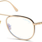 Tom Ford FT5691-B Pilot Eyeglasses 028-028 - Shiny Rose Gold W. Shiny Dark Havana / Blue Block Lenses