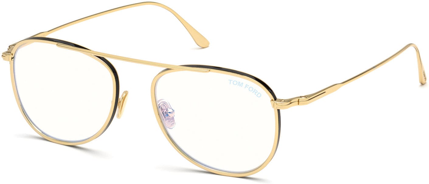 Tom Ford FT5691-B Pilot Eyeglasses 030-030 - Shiny Yellow Gold W. Shiny Black / Blue Block Lenses